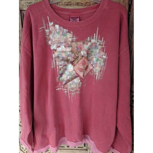 Comfort Colors Sweatshirt Sweater Pink Coral Flowers Floral XXL Crewneck - Picture 1 of 5